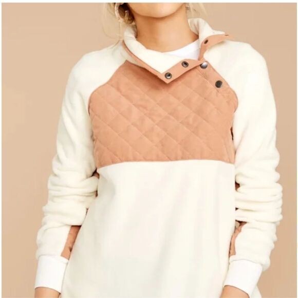 ABERCROMBIE & FITCH Cream and Blush Pink Asymmetrical Snap Fleece Pullover Sz S - Picture 4 of 9